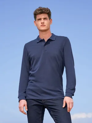 Рубашка поло мужская с длинным рукавом Perfect LSL Men, темно-синяя — фото 4