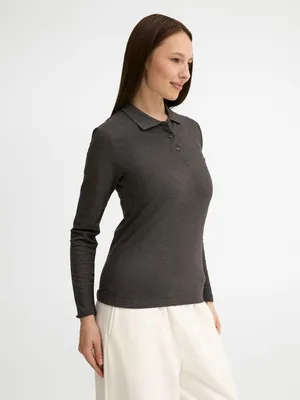 Рубашка поло женская с длинным рукавом Perfect LSL Women, черный меланж — фото 5