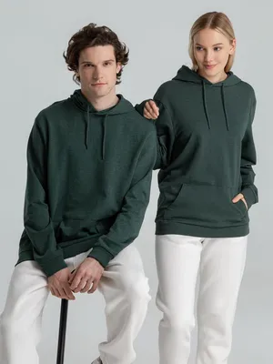 Толстовка с капюшоном унисекс Hoodie, темно-зеленый меланж — фото 14