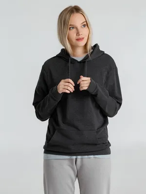 Толстовка с капюшоном унисекс Hoodie, серый меланж (антрацит) — фото 12