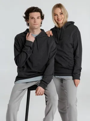 Толстовка с капюшоном унисекс Hoodie, серый меланж (антрацит) — фото 17
