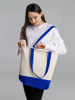 Сумка для покупок на молнии Shopaholic Zip, неокрашенная с синим — фото 7