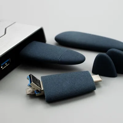 Флешка Pebble Universal, USB 3.0, серо-синяя, 32 Гб — фото 9