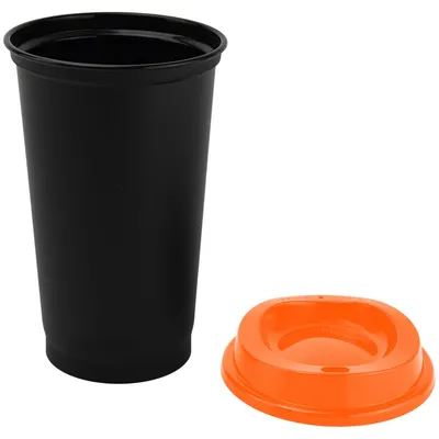 Стакан с крышкой Color Cap Black, черный с оранжевым — фото 2