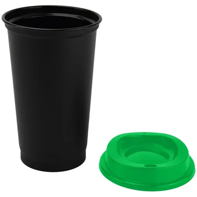 Стакан с крышкой Color Cap Black, черный с зеленым — фото 2