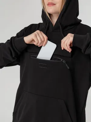 Худи унисекс с карманом на груди Chest Pocket, черное — фото 11