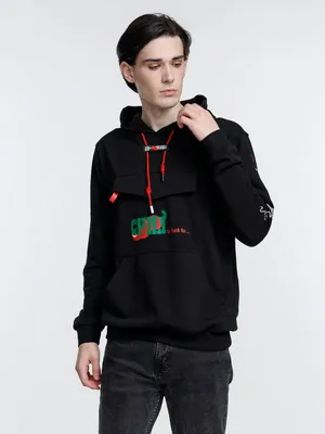 Худи унисекс с карманом на груди Chest Pocket, черное — фото 16