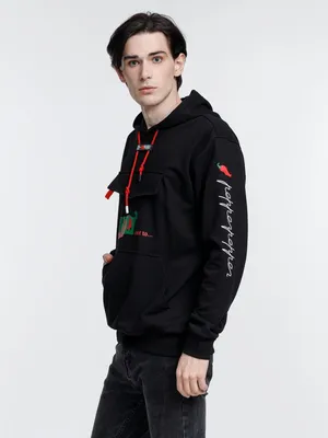 Худи унисекс с карманом на груди Chest Pocket, черное — фото 17