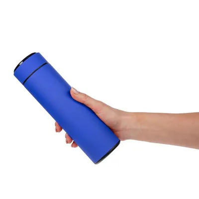 Смарт-бутылка с заменяемой батарейкой Long Therm Soft Touch, синяя — фото 7