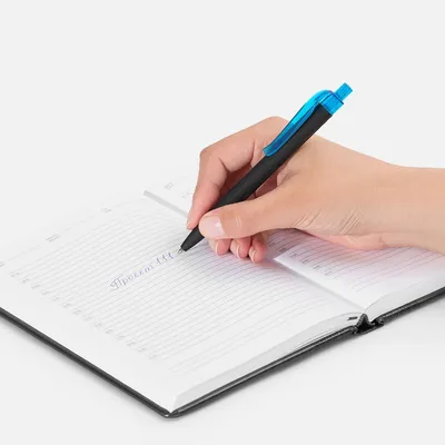 Ручка шариковая Prodir QS01 PRT-T Soft Touch, черная с голубым — фото 6