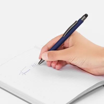 Ручка шариковая Atento Soft Touch со стилусом, темно-синяя — фото 4