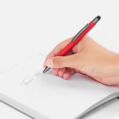 Ручка шариковая Atento Soft Touch со стилусом, красная — фото 4