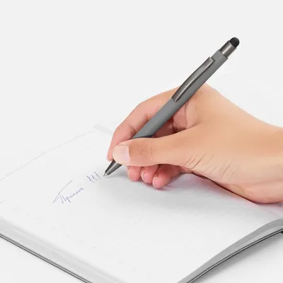 Ручка шариковая Atento Soft Touch со стилусом, серая — фото 4