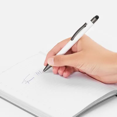 Ручка шариковая Atento Soft Touch со стилусом, белая — фото 4