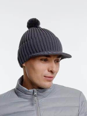 Вязаная шапка с козырьком Peaky, серая (антрацит) — фото 7