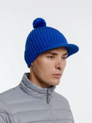 Вязаная шапка с козырьком Peaky, синяя (василек) — фото 6