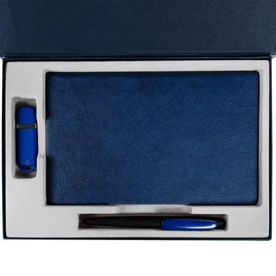 Коробка Silk с ложементом под ежедневник 13x21 см, флешку и ручку, ver. 2, темно-синяя — фото 4