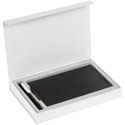 Коробка Silk с флокированным ложементом под ежедневник и ручку, ver. 2, белая — фото 3
