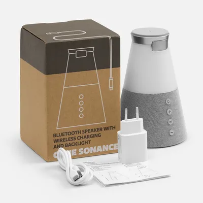 Bluetooth-колонка с беспроводной зарядкой и подсветкой Cone Sonance, серая — фото 8