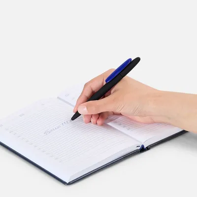 Ручка шариковая Prodir DS5 TRR-P Soft Touch, черная с синим — фото 6
